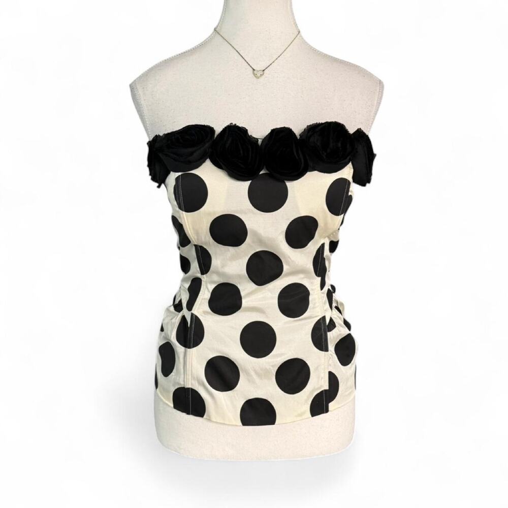 XXI white + black polka dot zip up corset Y2K 2000s top black floral fetal Large